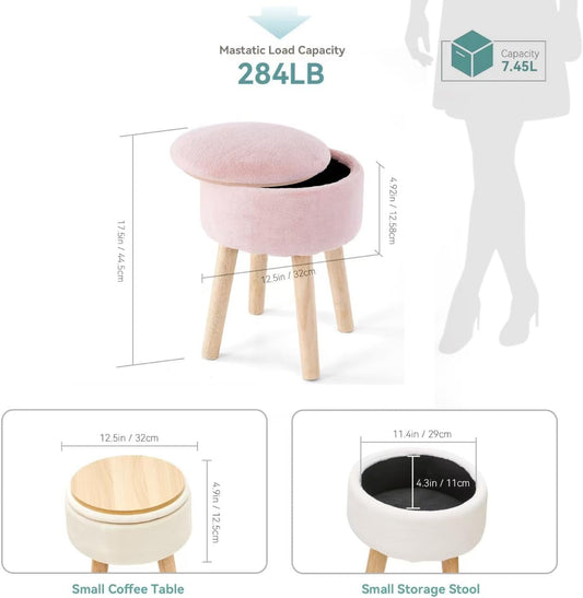 Faux fur dressing stool with storage