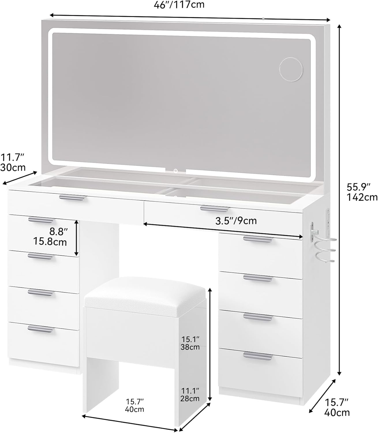 Elegant Vanity Table Set with Soft Adjustable LED Mirror