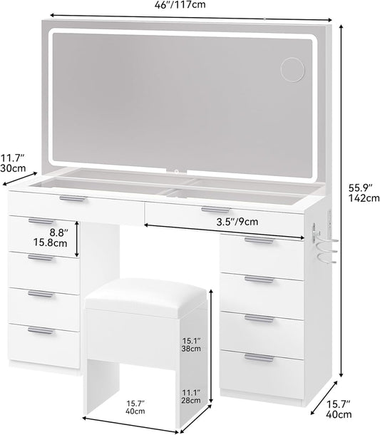 Elegant Vanity Table Set with Soft Adjustable LED Mirror