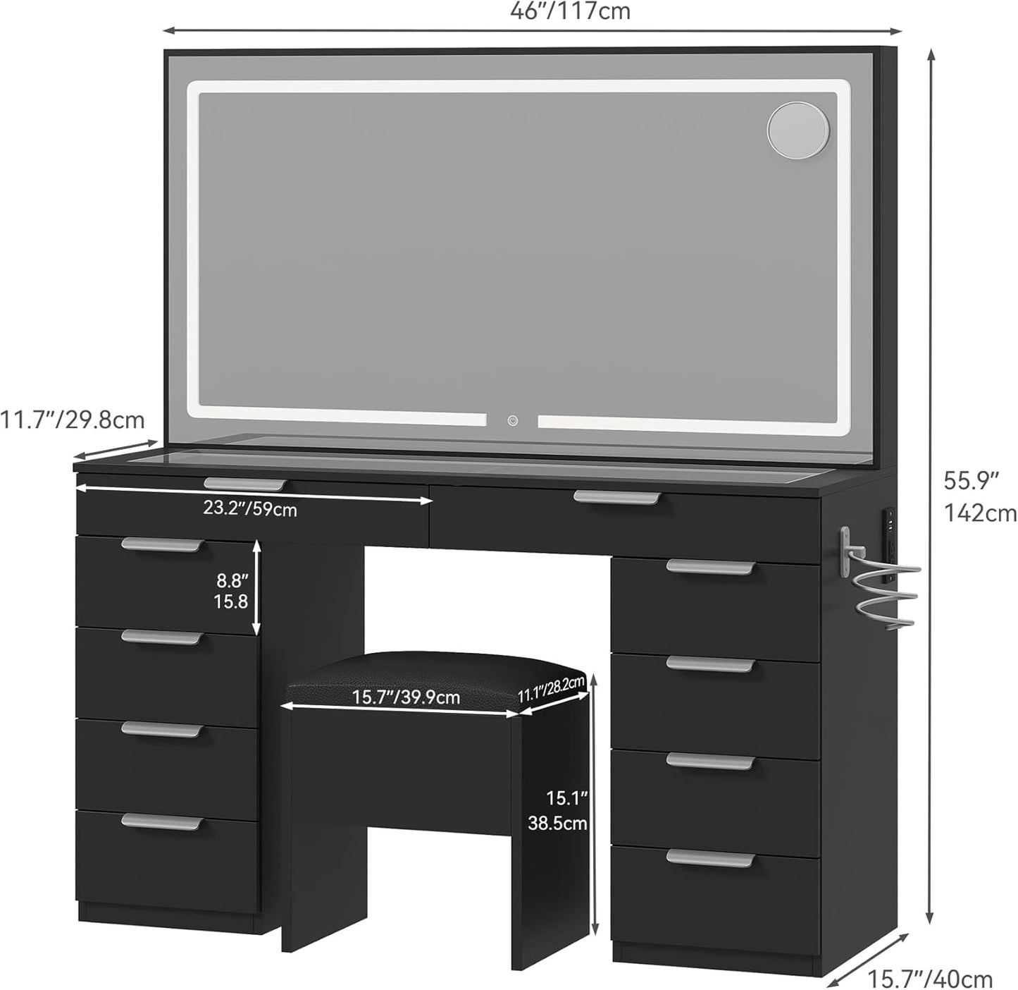 Elegant Vanity Table Set with Soft Adjustable LED Mirror