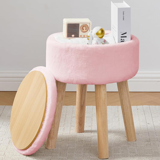 Faux fur dressing stool with storage