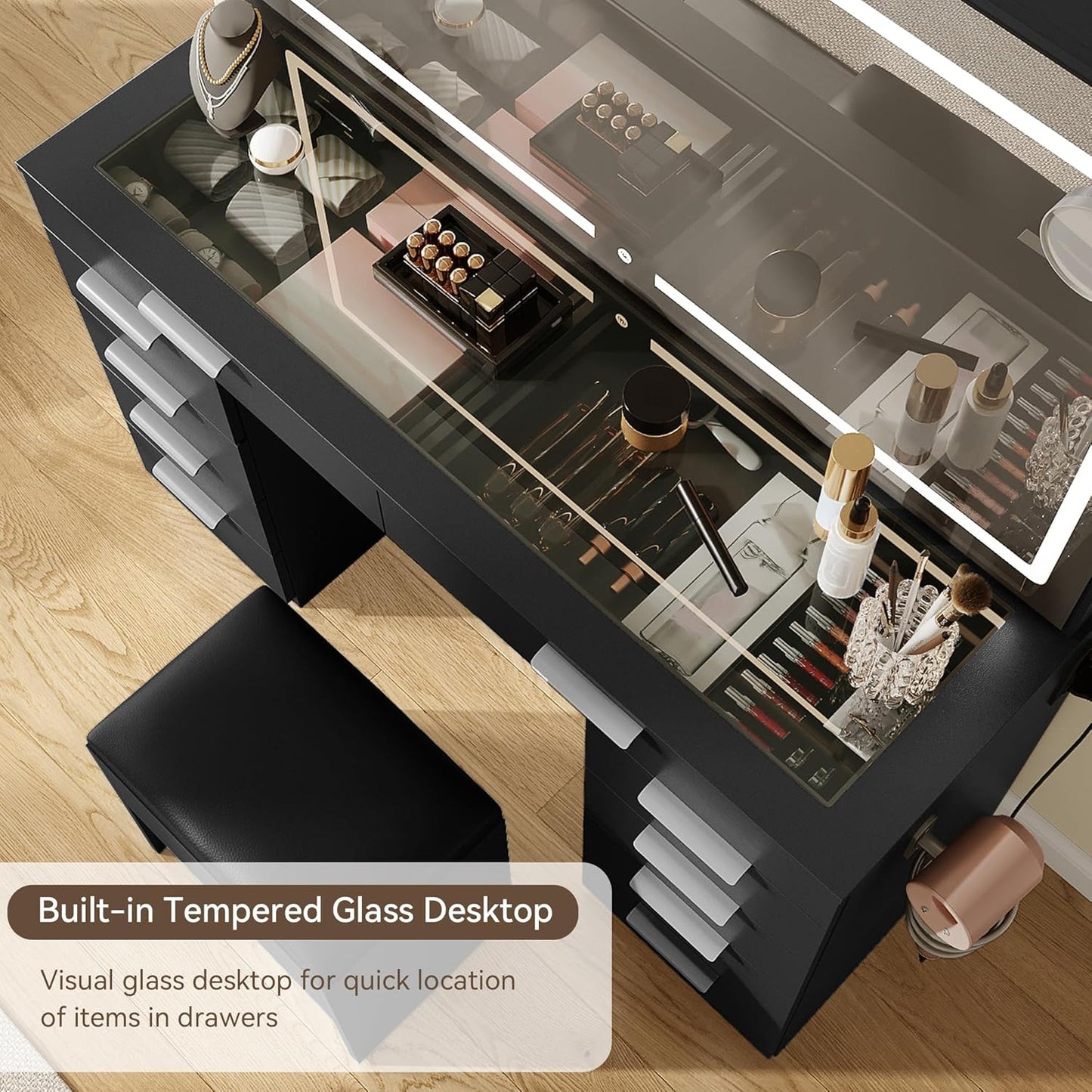 Elegant Vanity Table Set with Soft Adjustable LED Mirror