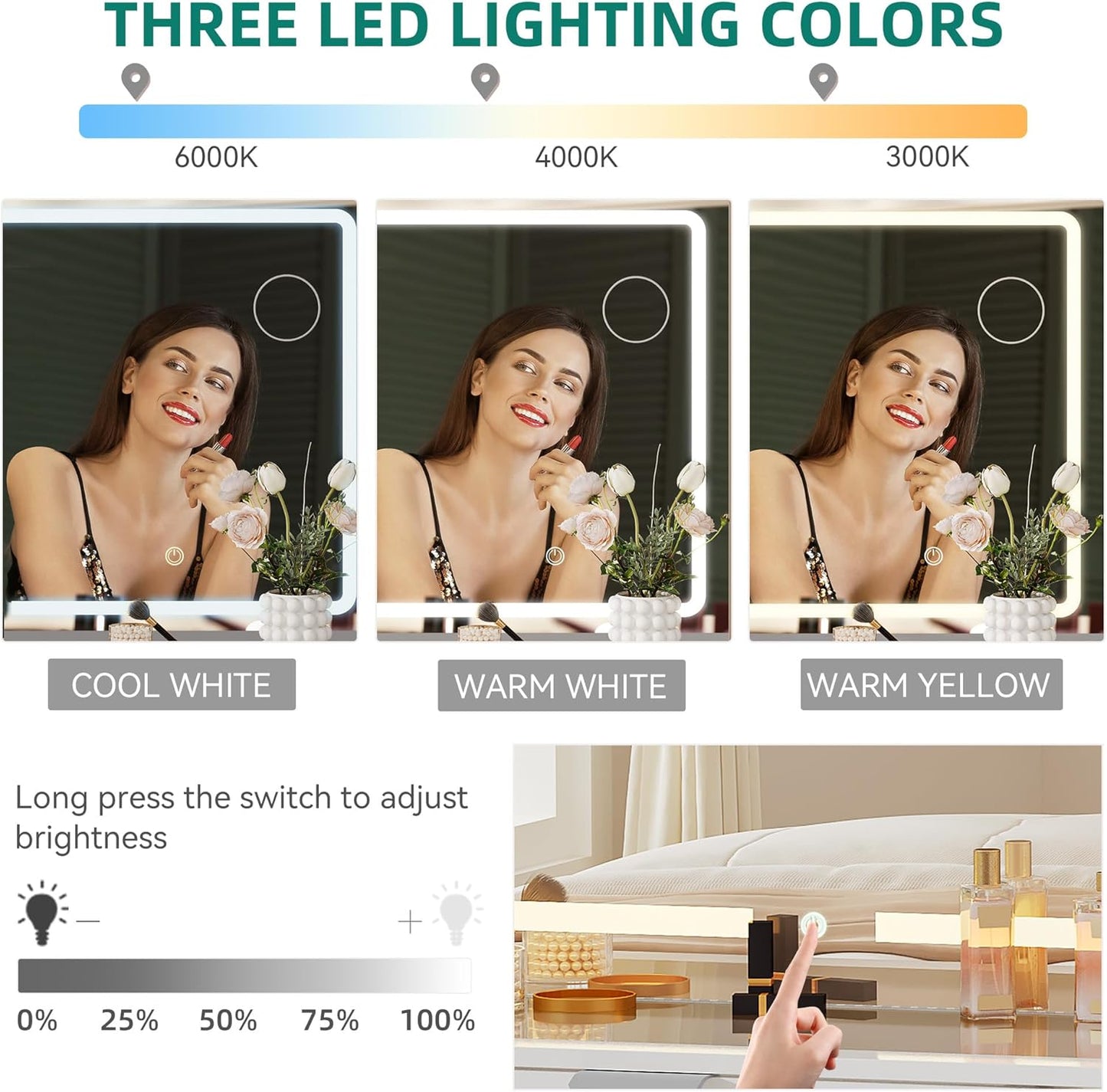 Elegant Vanity Table Set with Soft Adjustable LED Mirror